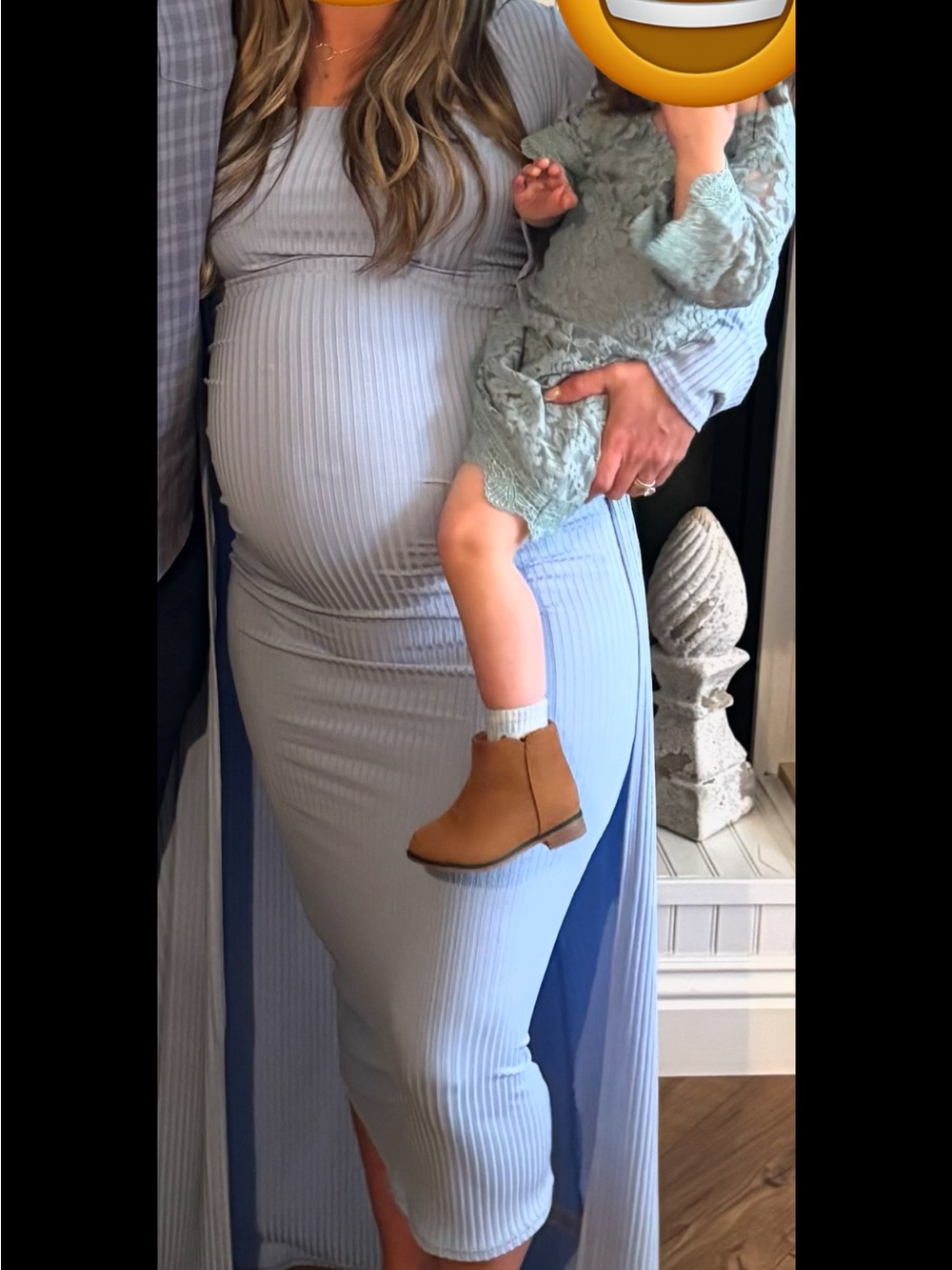 Maternity- Light Blue Ribbed Women's Cardigan & Dress Set - Picture 3 of 3